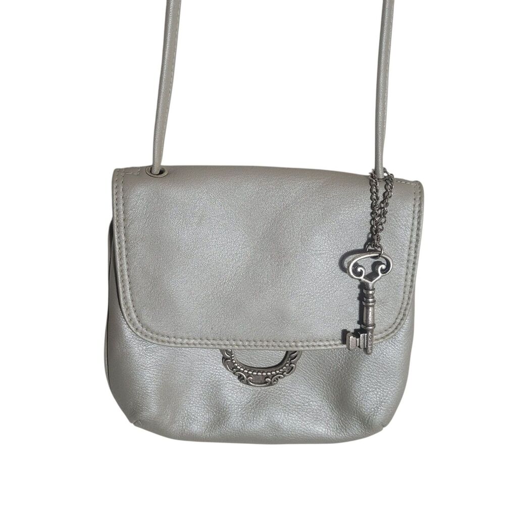 Fossil Leather Crossbody Bag Purse Women's Small Light Gray Going Out‎ Event